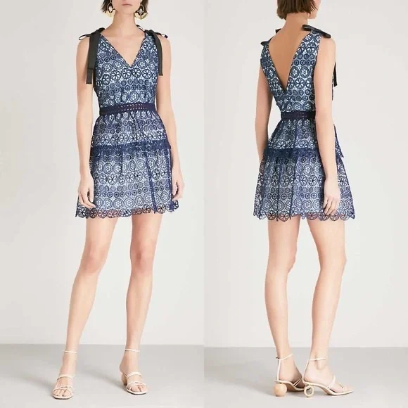 chinese dress ladies Short Sleeves Blue Guipure Lace Midi Dress – Frockalicious main image 0